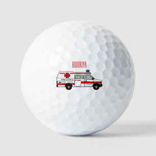 Ambulance cartoon illustration golf balls