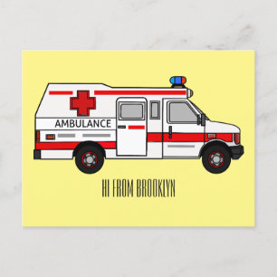 Ambulance cartoon illustration postcard