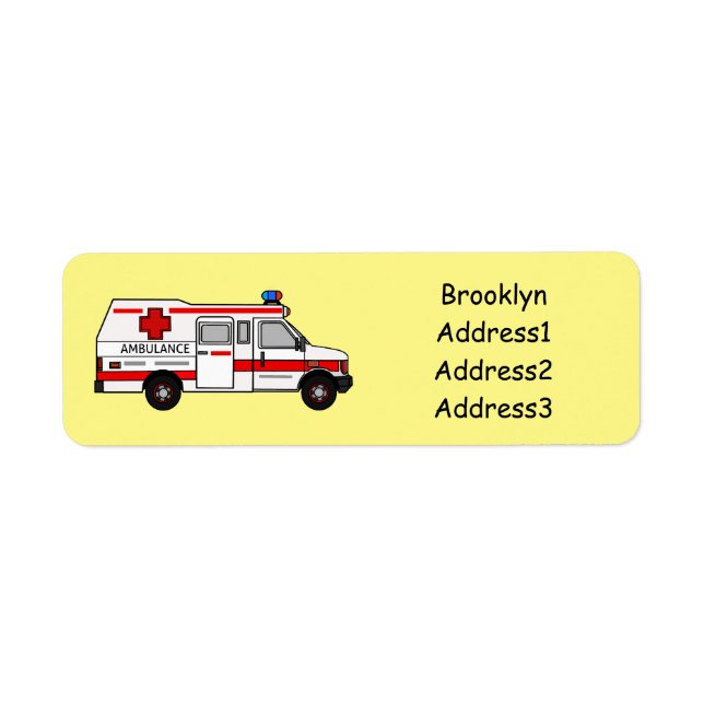 Ambulance cartoon illustration return address label (Front)