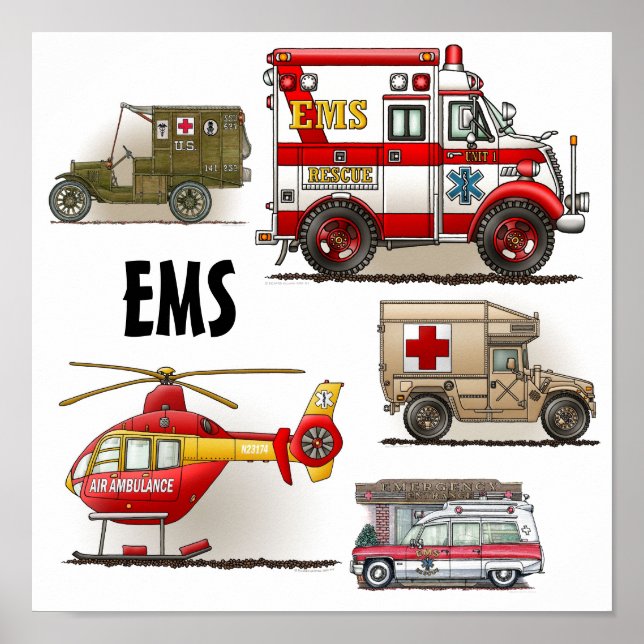 Ambulance EMS Vehicles Poster (Front)