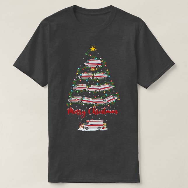 Ambulance Lover Matching Santa Ambulance Christmas T-Shirt (Design Front)