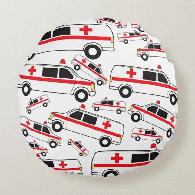 Ambulance Pattern Round Cushion (Front)