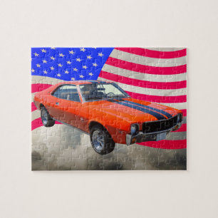 AMC Javlin Car With American Flag Jigsaw Puzzle