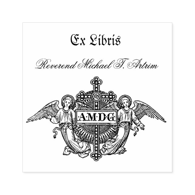 AMDG Ad majorem Dei gloriam Latin Book Plate Rubber Stamp (Imprint)