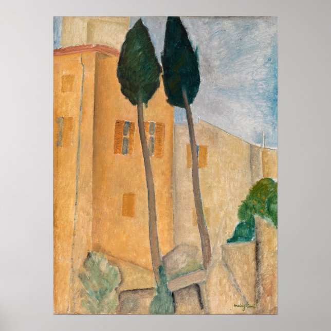 Amedeo Modigliani - Cypresses and Houses at Cagnes Poster (Front)