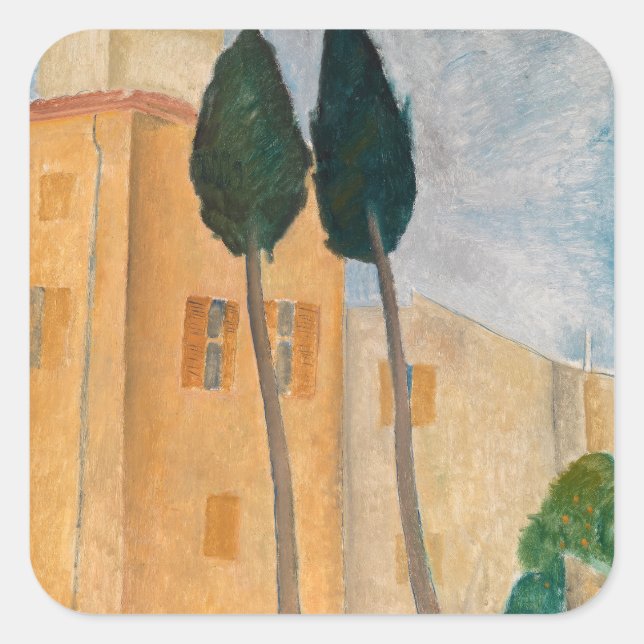 Amedeo Modigliani - Cypresses and Houses at Cagnes Square Sticker (Front)