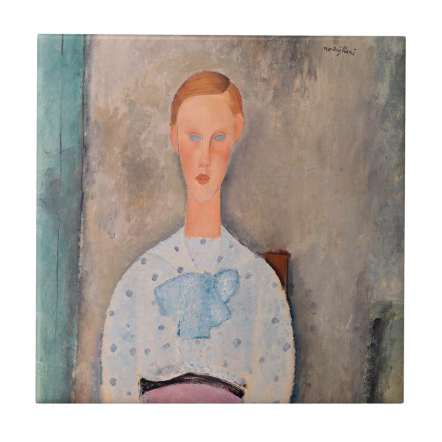 Amedeo Modigliani - Girl with a Polka-Dot Blouse Ceramic Tile (Front)