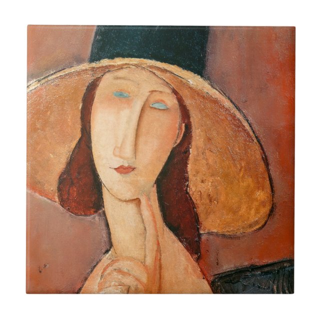 Amedeo Modigliani - Jeanne Hebuterne in Large Hat Ceramic Tile (Front)