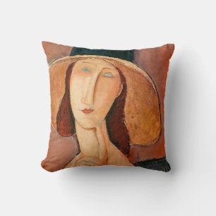 Amedeo Modigliani - Jeanne Hebuterne in Large Hat Cushion