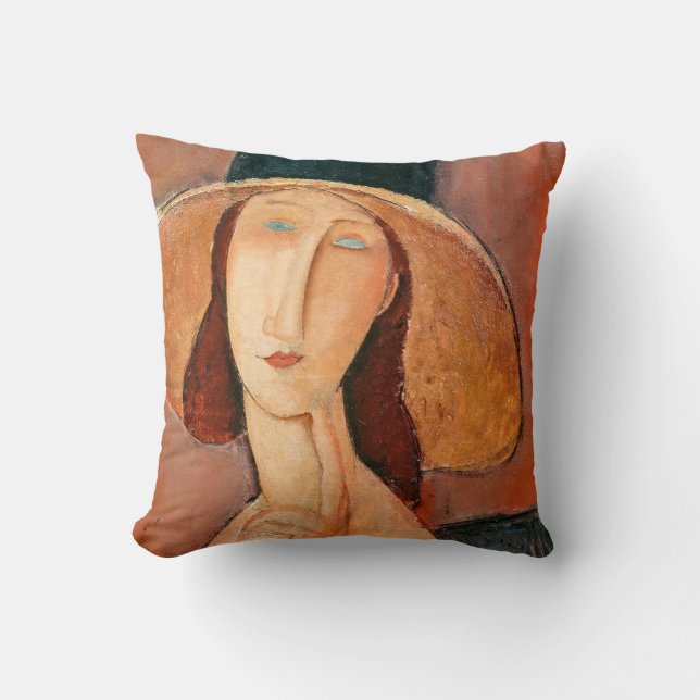 Amedeo Modigliani - Jeanne Hebuterne in Large Hat Cushion (Front)