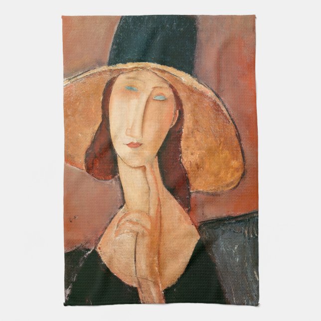 Amedeo Modigliani - Jeanne Hebuterne in Large Hat Tea Towel (Vertical)