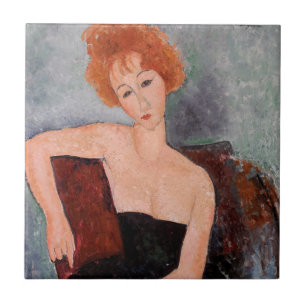 Amedeo Modigliani - Redheaded Girl Evening Dress Ceramic Tile