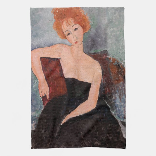 Amedeo Modigliani - Redheaded Girl Evening Dress Tea Towel (Vertical)