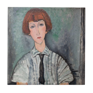 Amedeo Modigliani - Young Girl in a Striped Blouse Ceramic Tile