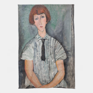 Amedeo Modigliani - Young Girl in a Striped Blouse Tea Towel