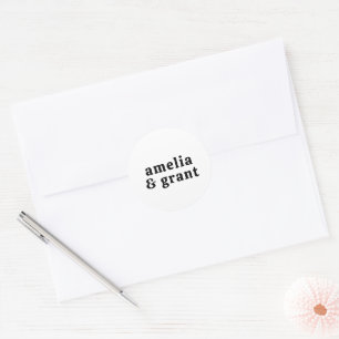 Amelia Black White Modern Wedding Classic Round Sticker