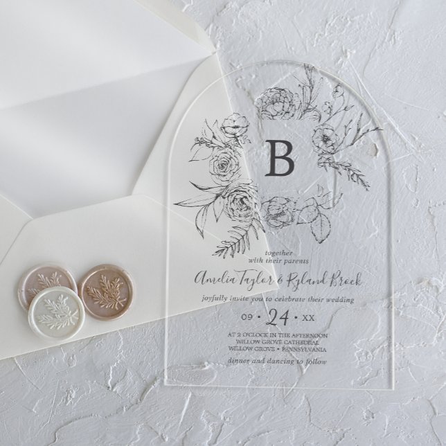 AMELIA Boho Arch Botanical Monogram Floral Wedding Acrylic Invitations (AMELIA Boho Arch Botanical Monogram Floral Wedding Acrylic Invitations)