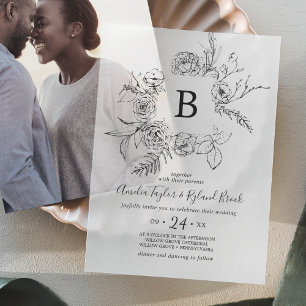 AMELIA Boho Botanical Monogram Floral Wedding Vellum Invitations