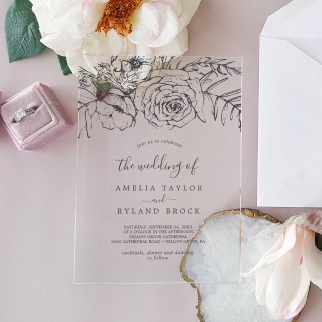 AMELIA Classic Bohemian Floral Botanical Wedding Acrylic Invitations (AMELIA Classic Bohemian Floral Botanical Wedding Acrylic Invitations)