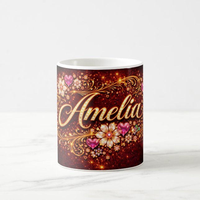 Amelia Custom Mug Pink Heart Emerald Gold Romantic (Center)