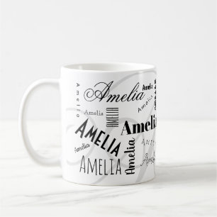 Amelia Custom Name  Black White Coffee Mug