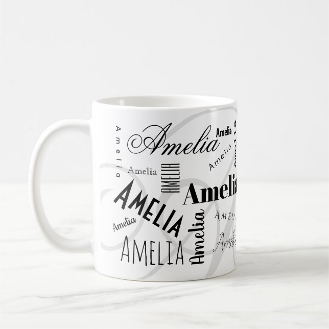 Amelia Custom Name  Black White Coffee Mug (Left)