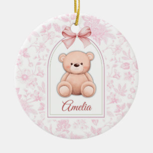 Amelia   Custom Pink Teddy Bear Nursery Design  Ceramic Ornament