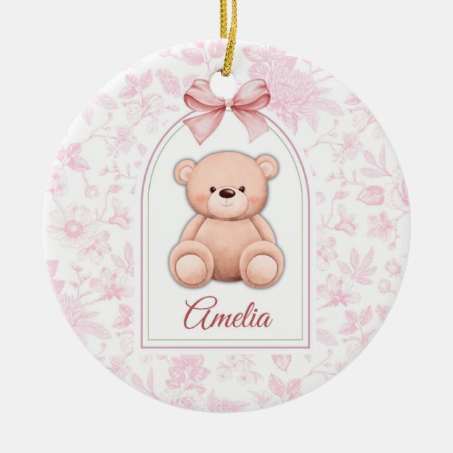 Amelia | Custom Pink Teddy Bear Nursery Design  Ceramic Ornament (Front)