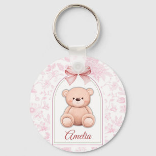 Amelia   Custom Pink Teddy Bear Nursery Design  Key Ring