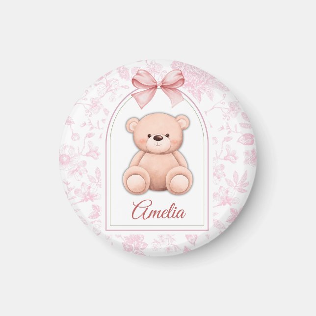 Amelia | Custom Pink Teddy Bear Nursery Design  Magnet (Front)