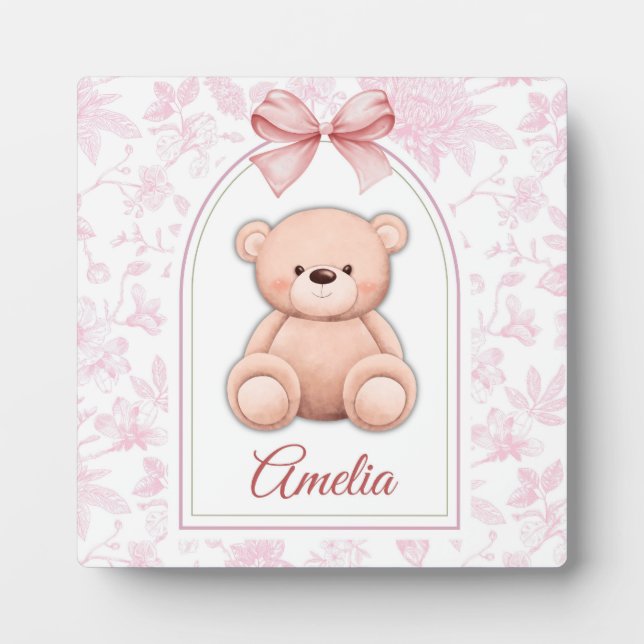 Amelia | Custom Pink Teddy Bear Nursery Design  Plaque (Front)
