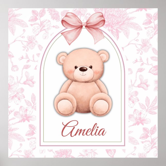 Amelia | Custom Pink Teddy Bear Nursery Design  Poster (Front)