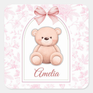 Amelia   Custom Pink Teddy Bear Nursery Design  Square Sticker