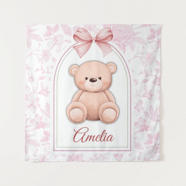 Amelia | Custom Pink Teddy Bear Nursery Design  Tapestry (Front)