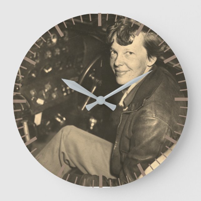 Amelia Earhart Aeroplane Cockpit Photo 1937  Large Clock (Front)