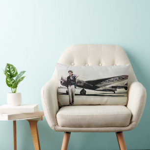 Amelia Earhart and her Lockheed Electra July 1937 Lumbar Cushion