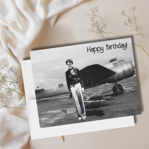 Amelia Earhart Black White Photo,Aviation Birthday Postcard