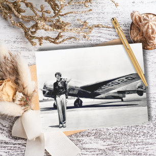 Amelia Earhart Black White Photo,Aviation Birthday Postcard