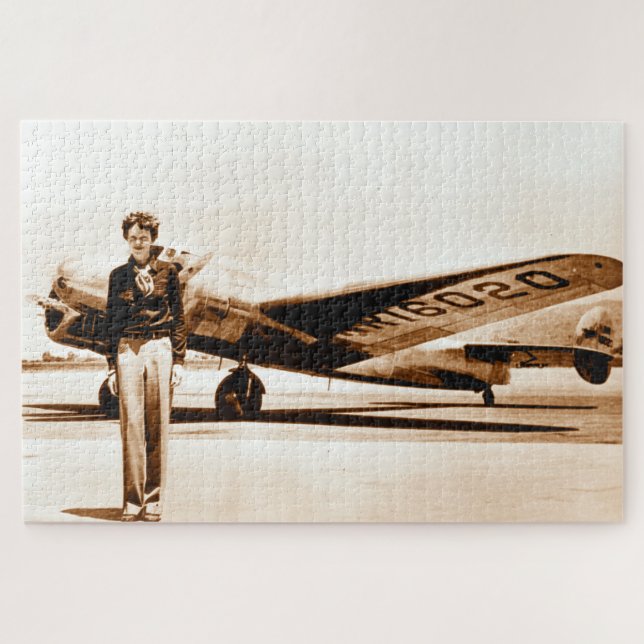 Amelia Earhart Lockheed Electra Circa 1937 Sepia Jigsaw Puzzle (Horizontal)