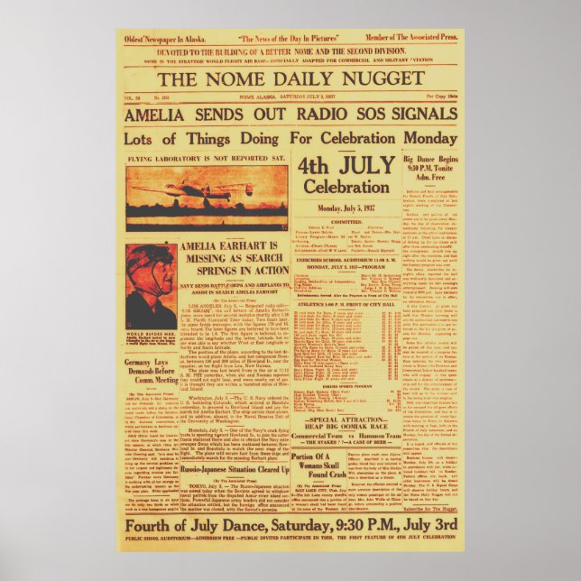 Amelia Earhart Sends Out Radio Sos Sepia 1937 Poster (Front)