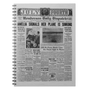 Amelia Earhart Vintage Newspaper Story Notebook
