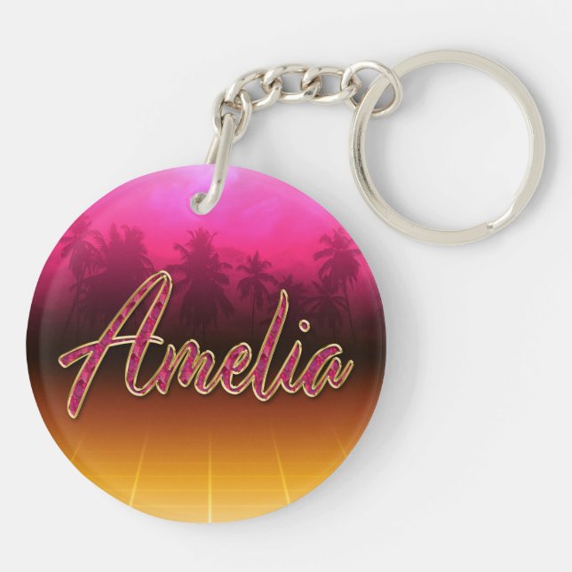 Amelia First name golden pink keychain (Back)