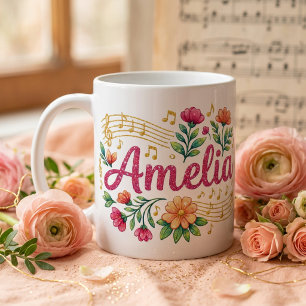 Amelia Floral Music Lover Glitter Mug