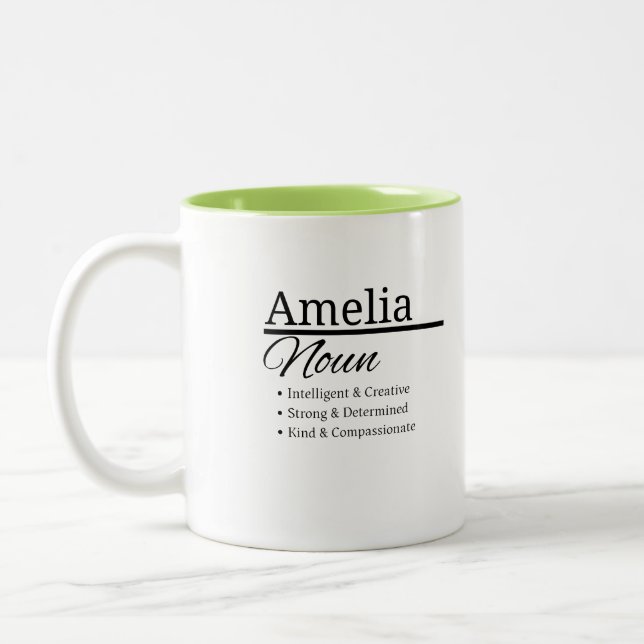 Amelia Girl Personalised Name Definition Two-Tone Coffee Mug (Left)
