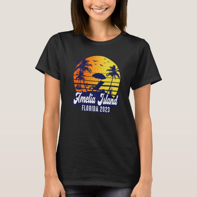 Amelia Island 2023 Florida Sunset Beach Retro Prem T-Shirt (Front)