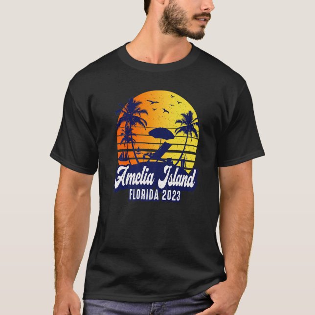 Amelia Island 2023 Florida Sunset Beach Retro Prem T-Shirt (Front)