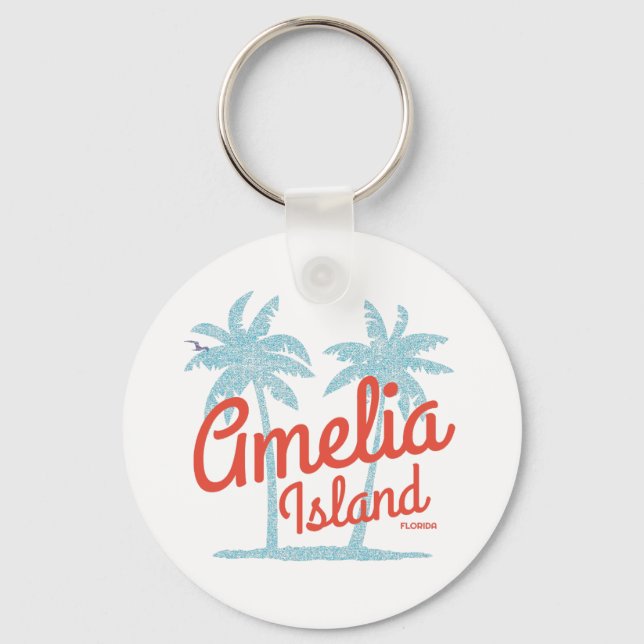 Amelia Island Florida Beach Coral Surf Souvenir Key Ring (Front)