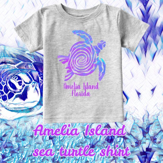 Amelia Island Florida Colour Blast Sea Turtle Baby T-Shirt (Creator Uploaded)