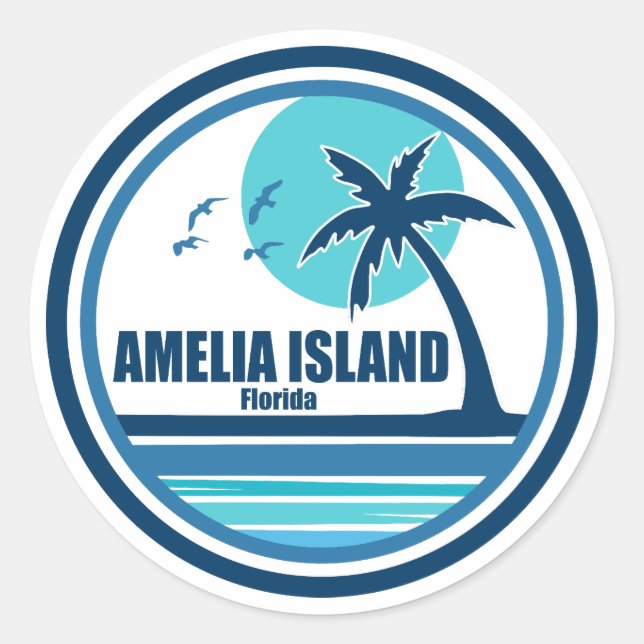 Amelia Island Florida Palm Tree Birds Classic Round Sticker (Front)