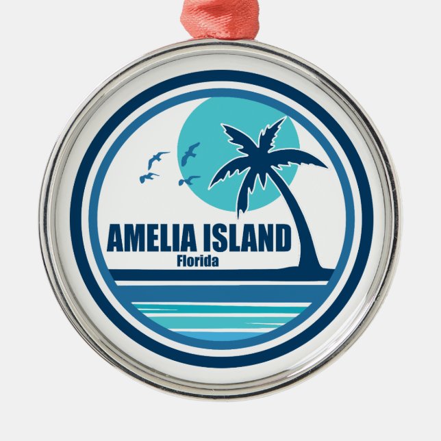 Amelia Island Florida Palm Tree Birds Metal Ornament (Front)